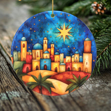 Load image into Gallery viewer, Peeping Tom's Cottage - Bethlehem Porcelain Christmas Ornament - Star of Bethlehem Nativity Scene - 2 Sided Holiday Keepsake