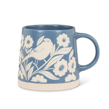 Load image into Gallery viewer, Wide Base Mug with Leaves &amp; Birds-Blue