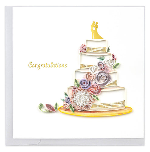 Quilling Card - Quilled Floral Wedding Cake Greeting Card
