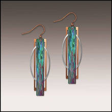 Load image into Gallery viewer, Illustrated Light &amp; DC Designs - Teal Purple Geometric Multilayer Metal Accent Handmade Earrings