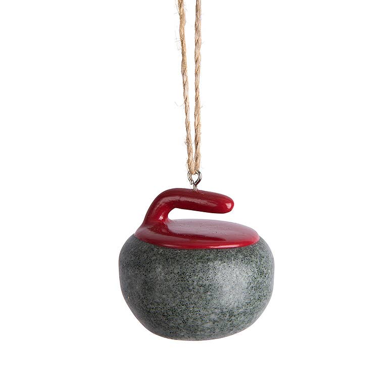 Abbott - Grey and Red Curling Rock Ornament-1.5