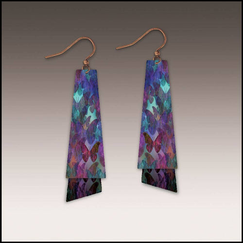 Illustrated Light & DC Designs - Purple Butterfly Pattern Flutter Multilayer Earrings