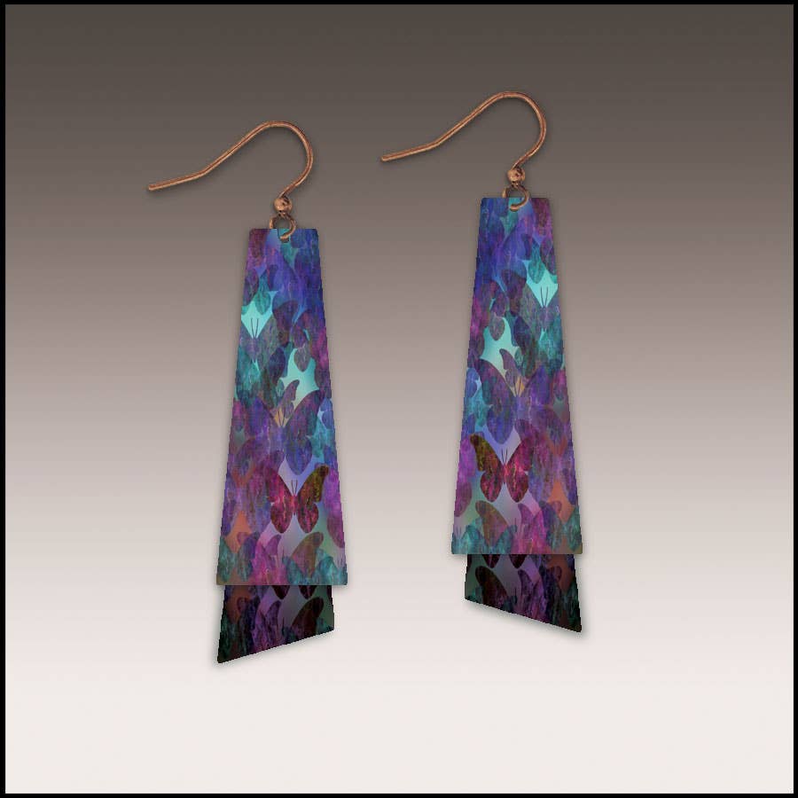 Illustrated Light & DC Designs - Purple Butterfly Pattern Flutter Multilayer Earrings
