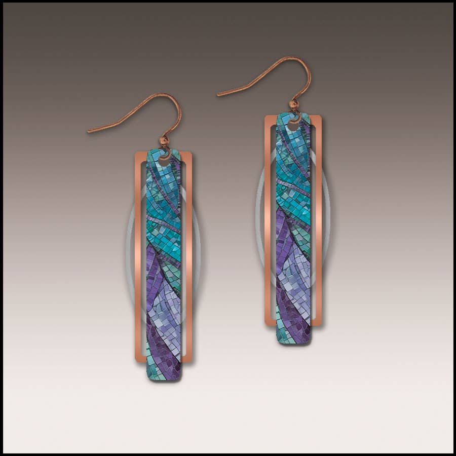 Illustrated Light & DC Designs - Peacock Mosaic Geometric Metal Accent Earrings