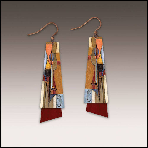 Illustrated Light & DC Designs - Guitar Fine Art Flutter Multilayer Earrings