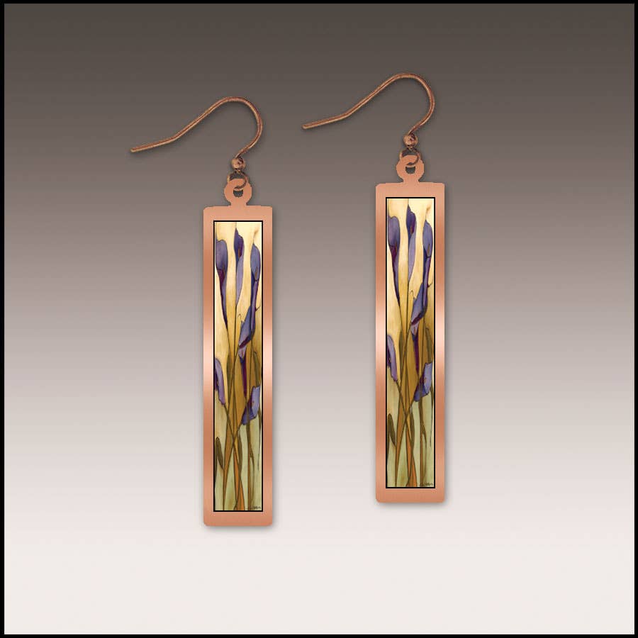 Illustrated Light & DC Designs - Calla Lily Purple Copper Showcase Rectangle Earrings