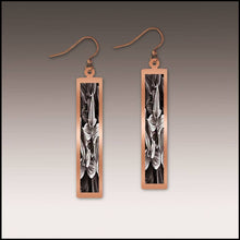 Load image into Gallery viewer, Illustrated Light &amp; DC Designs - Black and White Floral Rectangle Copper Handmade Earrings