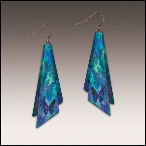 Illustrated Light & DC Designs - Blue Butterfly Pattern Wing Multilayer Handmade Earrings