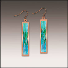 Load image into Gallery viewer, Illustrated Light &amp; DC Designs - Aqua Abstract Copper Showcase Rectangle Handmade Earrings