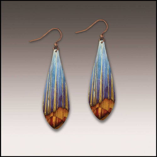 Illustrated Light & DC Designs - Cool Forest Long Drop Handmade Earrings