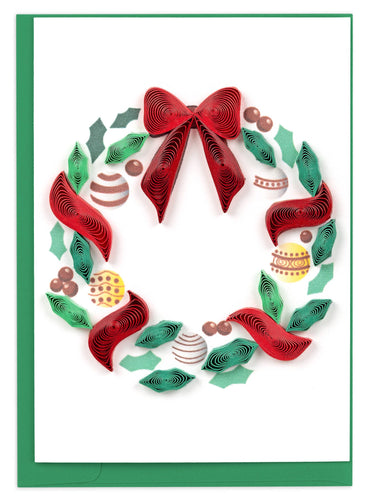 Quilling Card - Holiday Wreath with Ornaments Gift Enclosure Mini Card