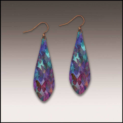 Illustrated Light & DC Designs - Purple Butterfly Pattern Long Drop Handmade Earrings