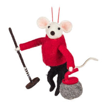 Load image into Gallery viewer, Abbott - Curling Mouse Ornament-Red &amp; Black-5"H