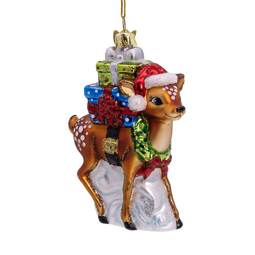 Noble Gems™ Glass Reindeer W/ Gifts Orn