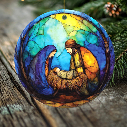 Peeping Tom's Cottage - The Holy Family in Stained Glass – Nativity Ornament – Christmas 2025
