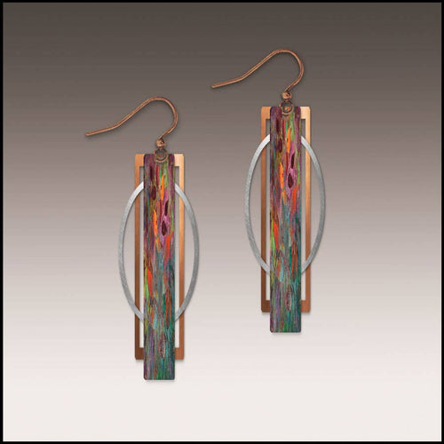 Illustrated Light & DC Designs - Orange Green Geometric Multilayer Metal Accent Handmade Earrings
