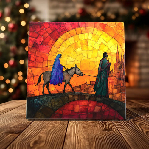 Peeping Tom's Cottage - Journey to Bethlehem Porcelain Tile - Stunning Nativity Art for Holiday Decor: 6 x 6 inch