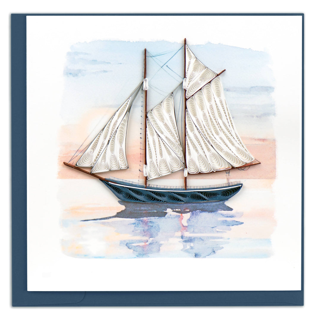 Quilling Card - Quilled Schooner at Sunset Greeting Card