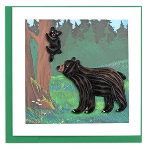 Quilling Card - Quilled Black Bear and Cub  Greeting Card