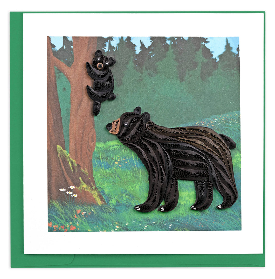 Quilling Card - Quilled Black Bear and Cub  Greeting Card