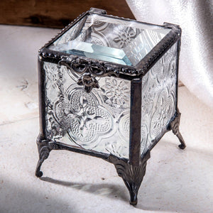 J Devlin Glass Art - Clear Textured Glass Ring Box J Devlin Box 153-2