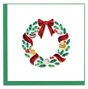 Quilling Card - Quilled Holiday Wreath with Ornaments Greeting Card