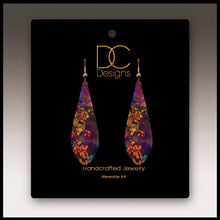Load image into Gallery viewer, Illustrated Light &amp; DC Designs - Purple Foliage Nature Long Drop Handmade Earrings