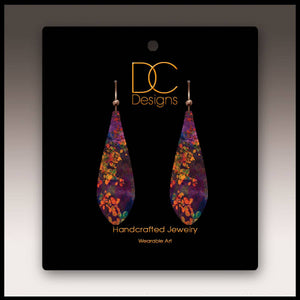 Illustrated Light & DC Designs - Purple Foliage Nature Long Drop Handmade Earrings