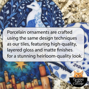 Peeping Tom's Cottage - Shepherds’ Journey Porcelain Christmas Ornament - Nativity Scene with Star of Bethlehem - 2 Sided Holiday Keepsake