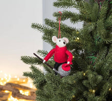 Load image into Gallery viewer, Abbott - Curling Mouse Ornament-Red &amp; Black-5"H