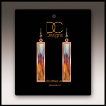 Load image into Gallery viewer, Illustrated Light &amp; DC Designs - Trees and Hills Copper Showcase Rectangle Handmade Earrings