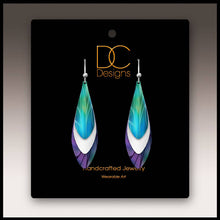 Load image into Gallery viewer, Illustrated Light &amp; DC Designs - Blue Aurora Mixed Metal Multilayer Feather Drop Earrings