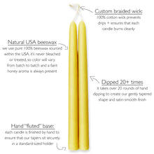 Load image into Gallery viewer, 10" Hand Dipped Pure Beeswax Taper Candles - Natural Beeswax