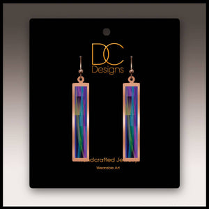 Illustrated Light & DC Designs - Purple Rainbow Abstract Copper Showcase Rectangle Earrings