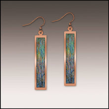 Load image into Gallery viewer, Illustrated Light &amp; DC Designs - Blue Branches Artistic Copper Showcase Rectangle Earrings