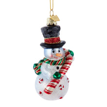Load image into Gallery viewer, Kurt S. Adler, Inc. - Noble Gems, Glass Snowman With Candy Cane Ornament