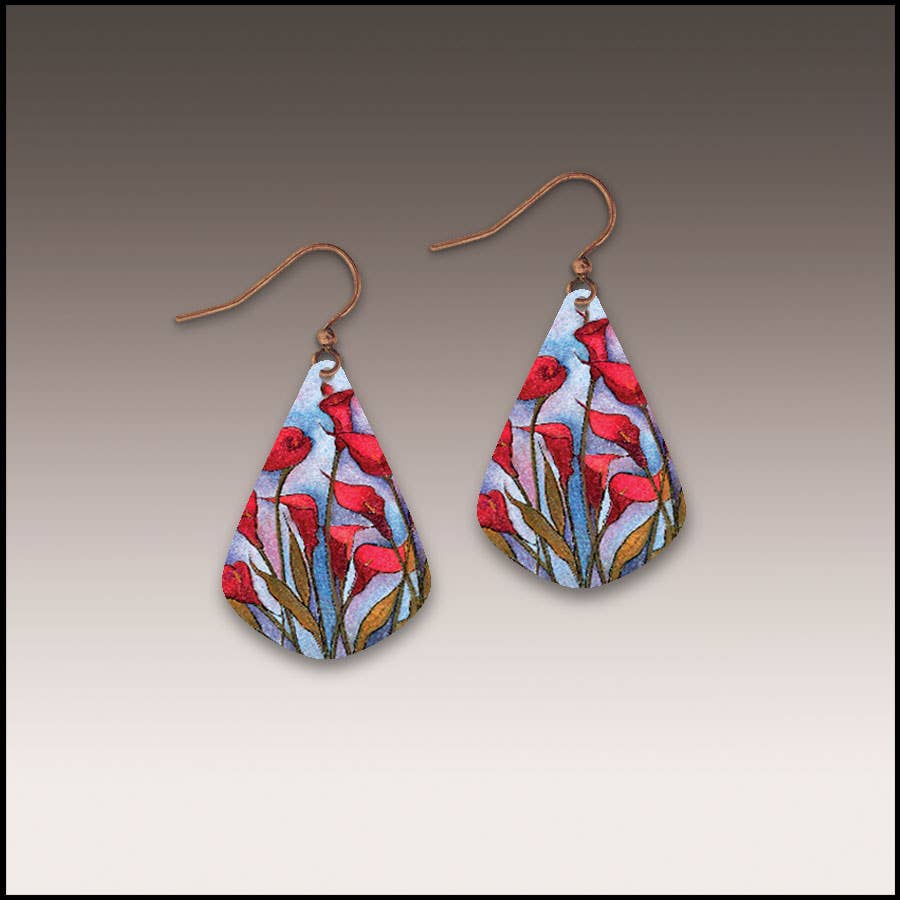 Illustrated Light & DC Designs - Calla Lily Red Short Drop Handmade Earrings