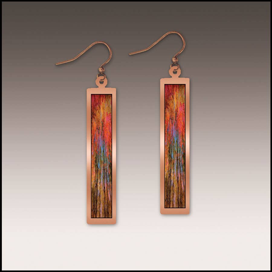 Illustrated Light & DC Designs - Orange Nature Abstract Copper Showcase Rectangle Earrings