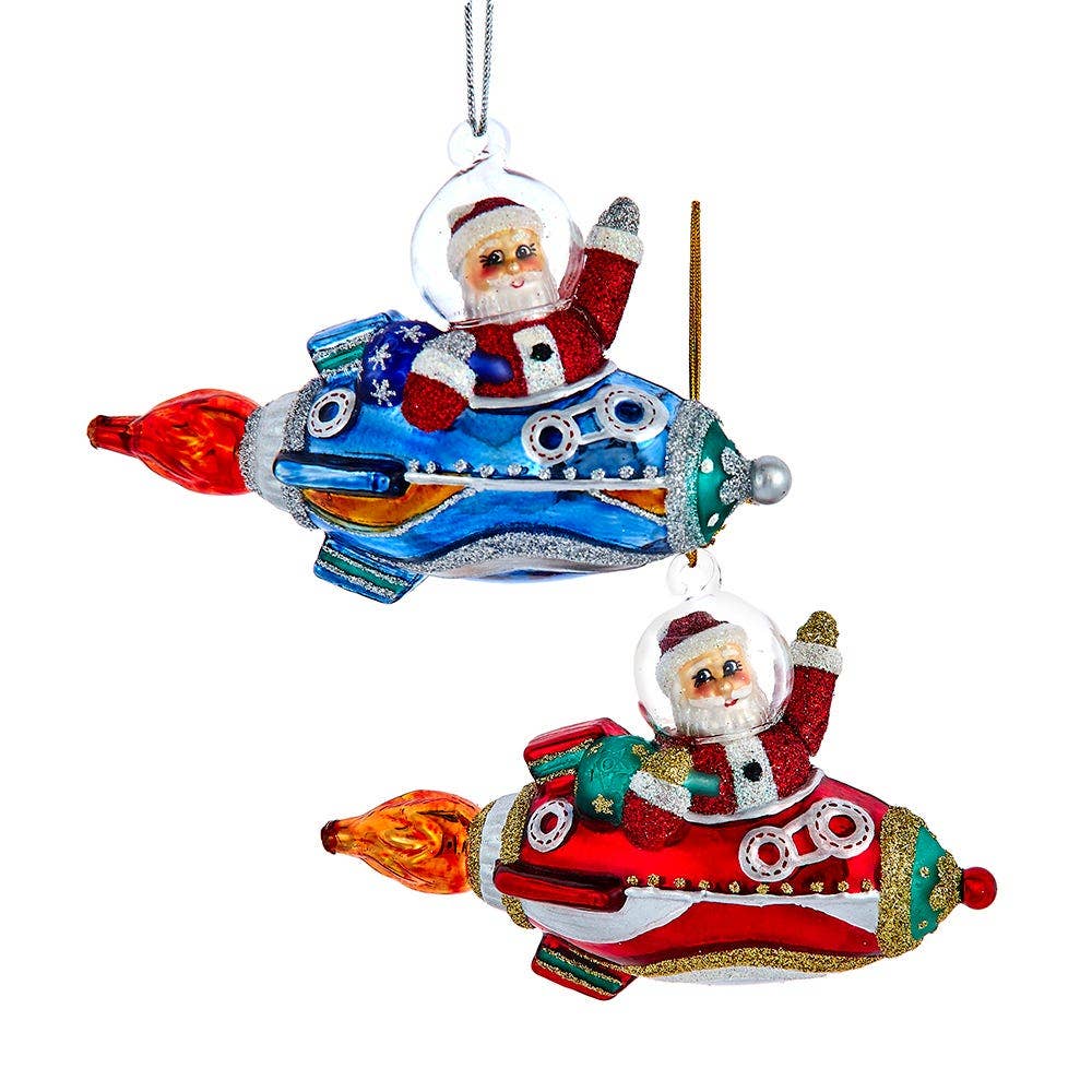 Kurt S. Adler, Inc. - Noble Gems™ Glass Santa In Rocket Ship Orn
