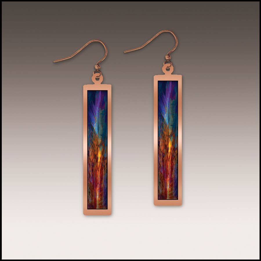 Illustrated Light & DC Designs - Canyon Rust Abstract Copper Showcase Rectangle Earrings