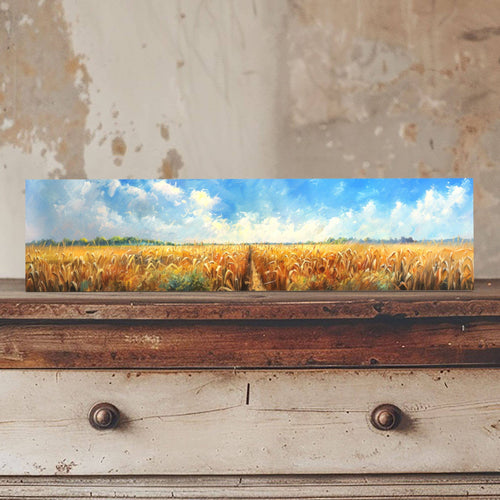 Peeping Tom's Cottage - Golden Cornfield Panorama on 16x4 Inch Porcelain Tile | Dual Finish Splendor: 16 x 4 inches