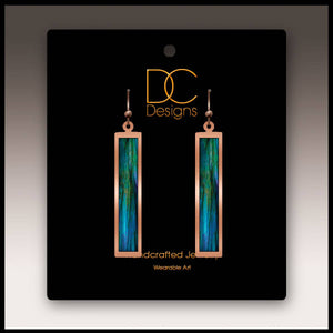 Illustrated Light & DC Designs - Blue Nature Abstract Copper Showcase Rectangle Handmade Earrings