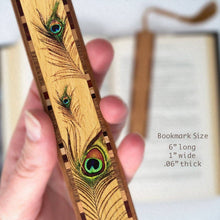 Load image into Gallery viewer, Mitercraft - Peacock Feather Handmade Wooden Bookmark
