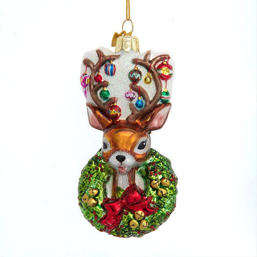 Noble Gems™ Glass Traditional Deer W/ Wreath Orn
