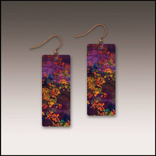 Illustrated Light & DC Designs - Purple Foliage Nature Rectangle Handmade Earrings