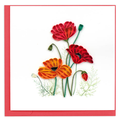 Quilling Card - Quilled Red & Orange Poppies Greeting Card