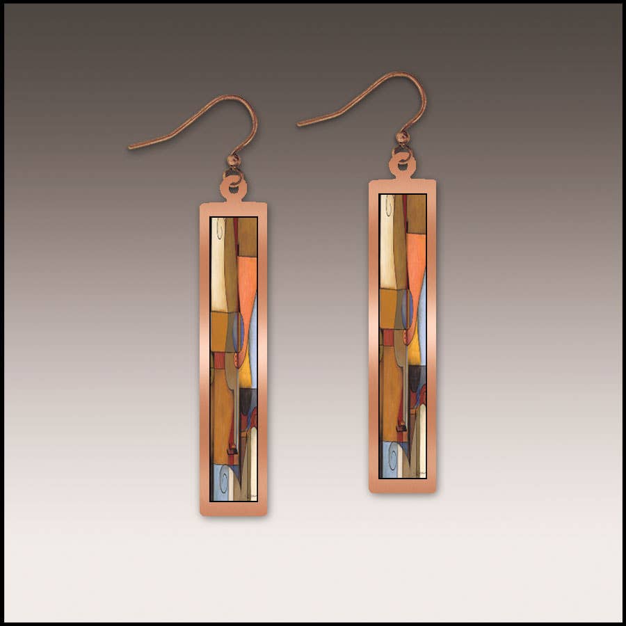 Illustrated Light & DC Designs - Guitar Fine Art Copper Showcase Rectangle Earrings