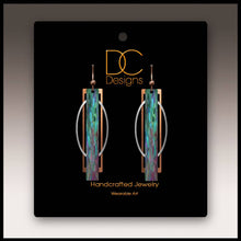 Load image into Gallery viewer, Illustrated Light &amp; DC Designs - Teal Purple Geometric Multilayer Metal Accent Handmade Earrings