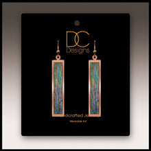 Load image into Gallery viewer, Illustrated Light &amp; DC Designs - Blue Branches Artistic Copper Showcase Rectangle Earrings