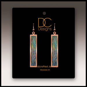 Illustrated Light & DC Designs - Blue Branches Artistic Copper Showcase Rectangle Earrings